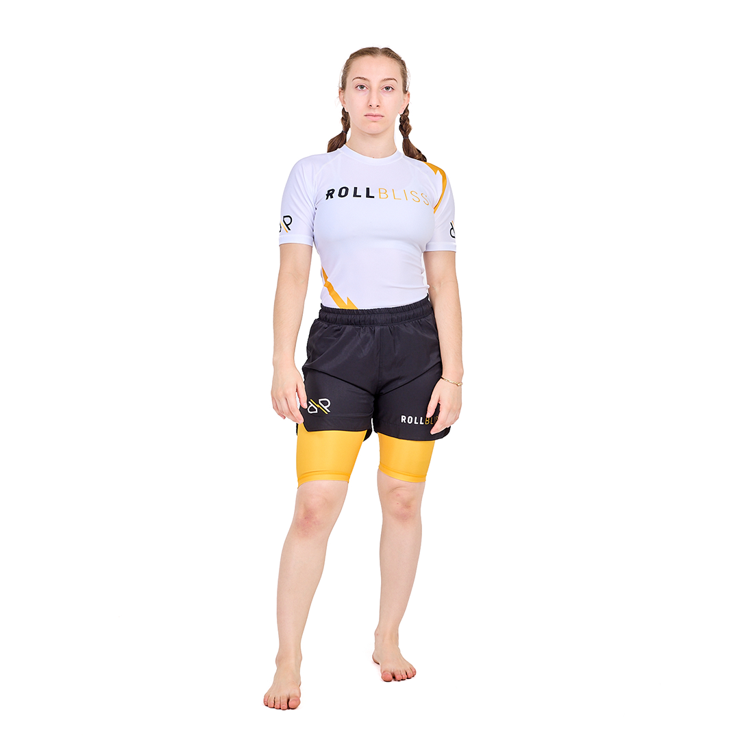 White with Yellow Signature Collection Rash Guard