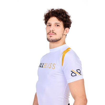 White with Yellow Signature Collection Rash Guard