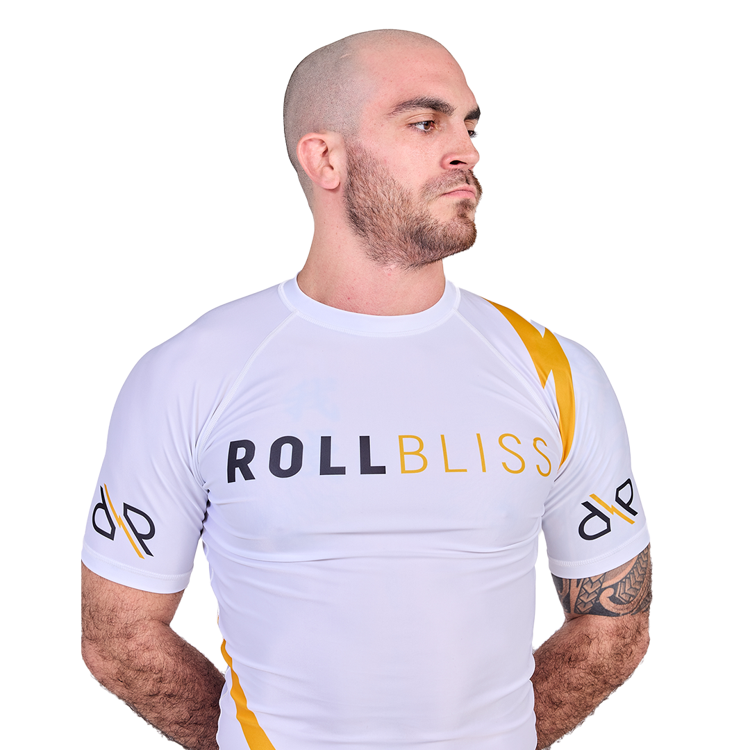 White with Yellow Signature Collection Rash Guard