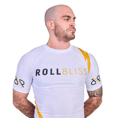 White with Yellow Signature Collection Rash Guard