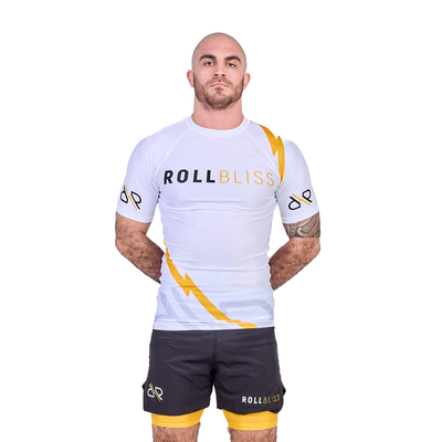 White with Yellow Signature Collection Rash Guard