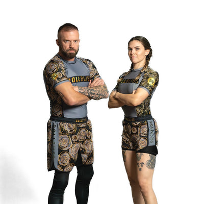 Eli Knight Grey Gold Roses Grappling Shorts