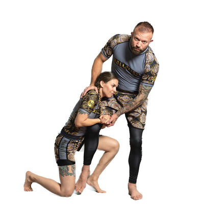 Eli Knight Grey Gold Roses Grappling Shorts