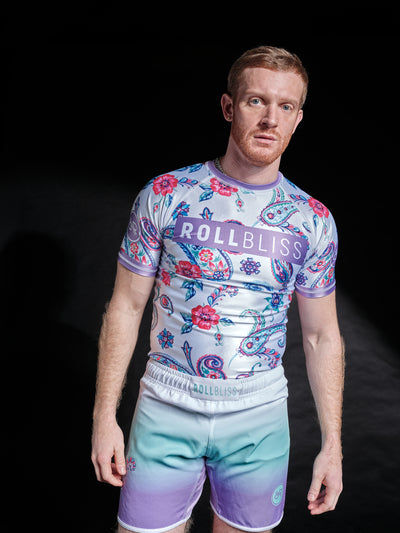 Paisley White/Purple BJJ  Rash Guard